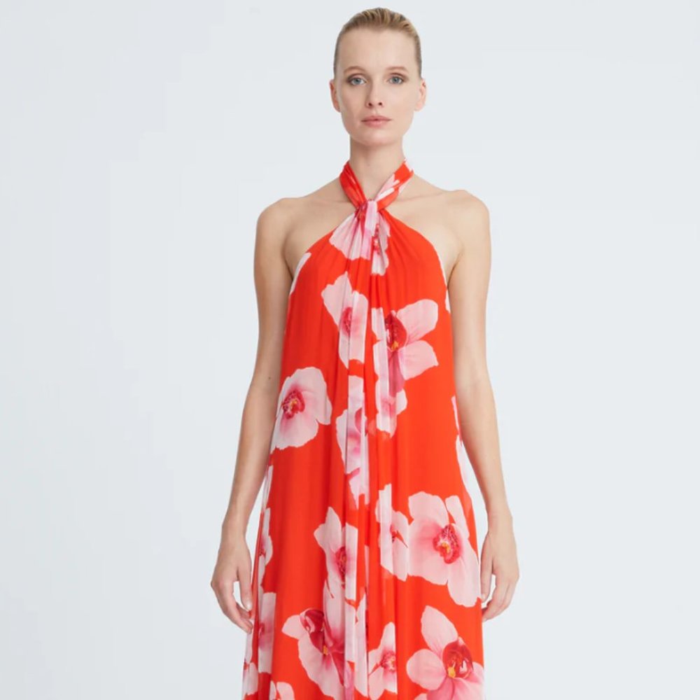 Halston Donna Floral Chiffon Gown